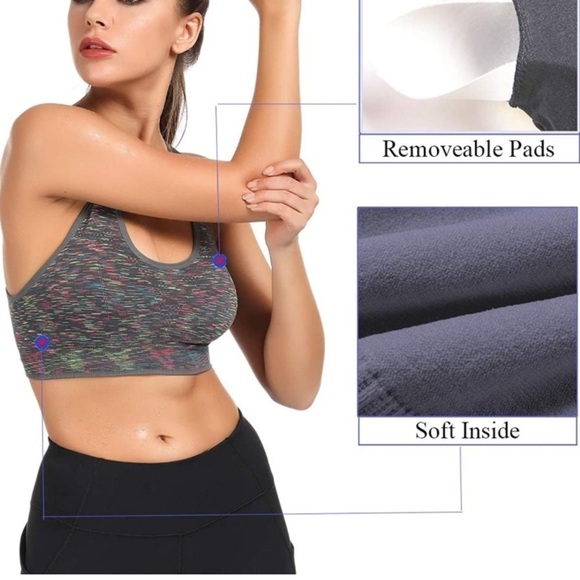 Sports Bra Medium Support Yoga Gym Activewear Bras with Pocket - Picture 3 of 10